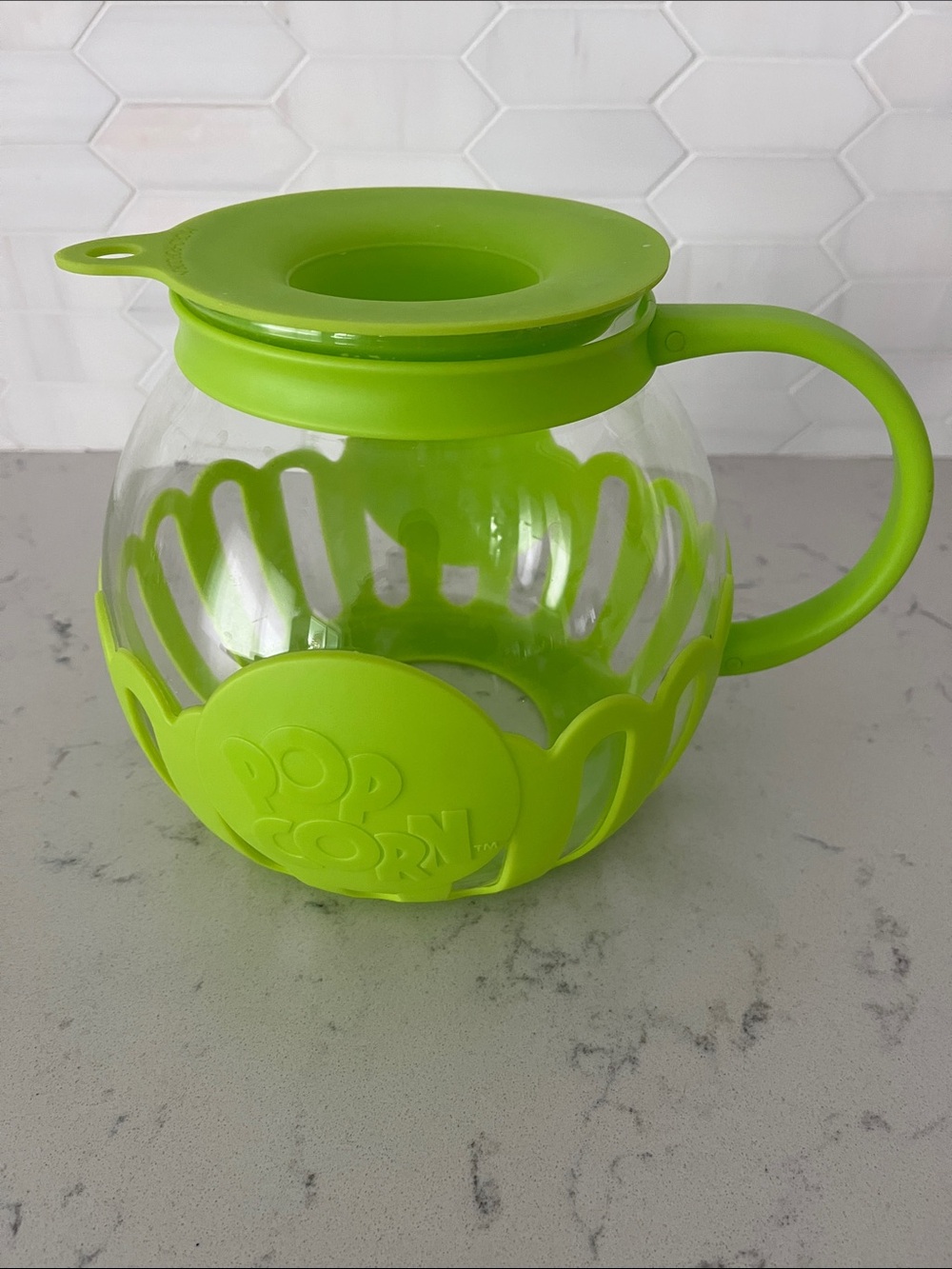 Green Popcorn popper Serving Bowl with Lid and Handle